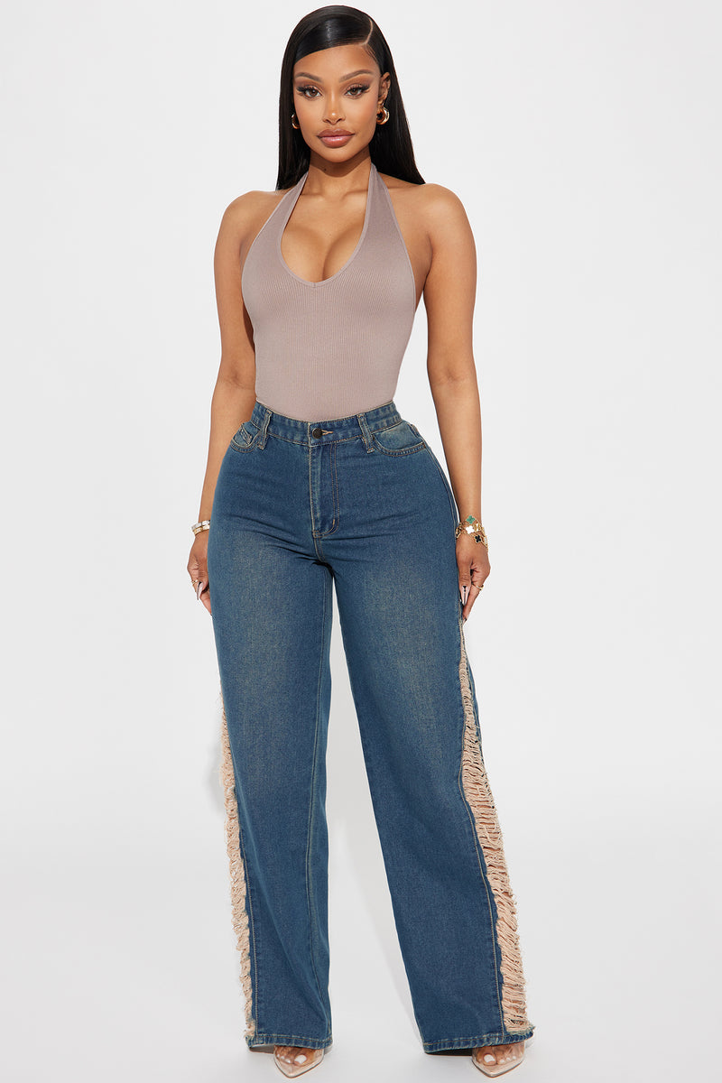 Committed Shredded Straight Leg Jeans Medium Wash Fashion Nova