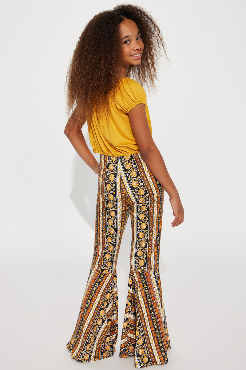 Mini Boho Chic Flare Pant Set Mustard combo Fashion Nova Kids