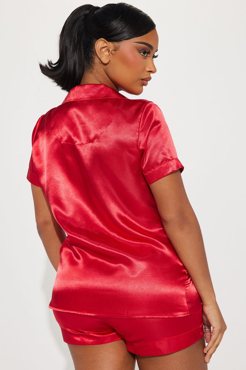 Red satin best sale short pajama set