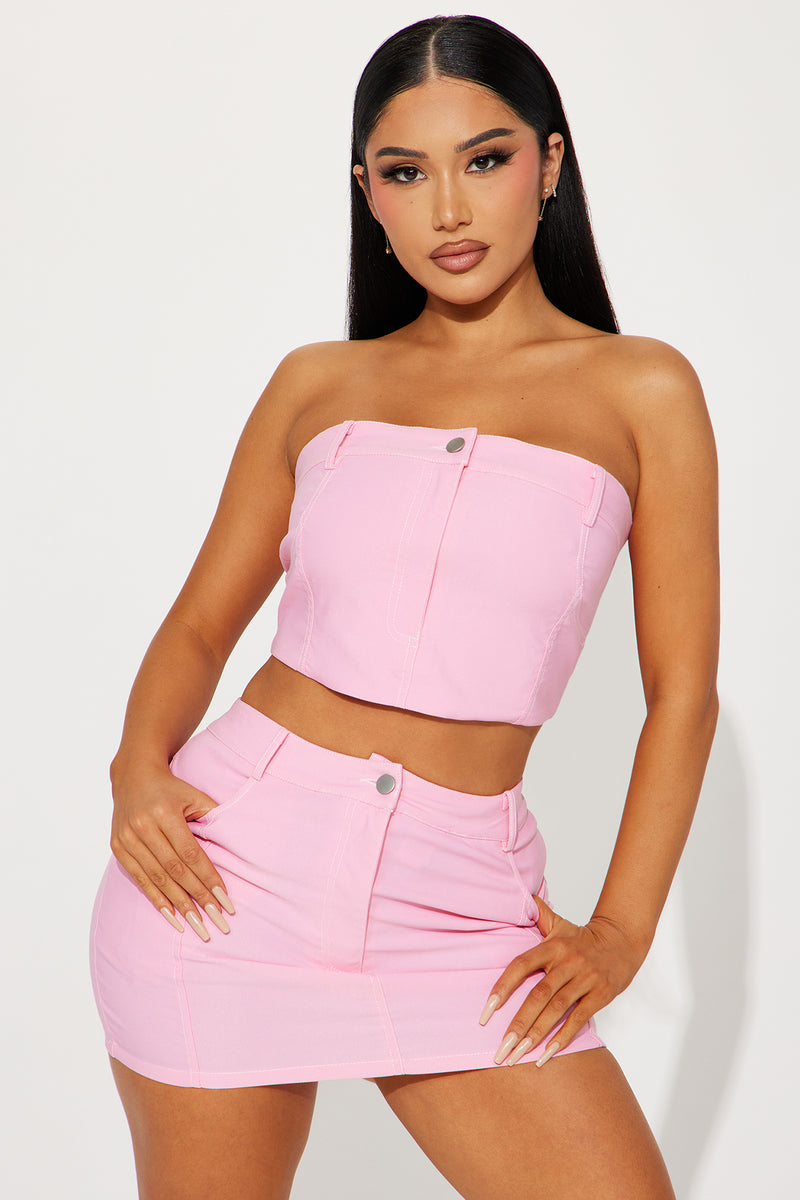 Pink denim skirt youtube clearance