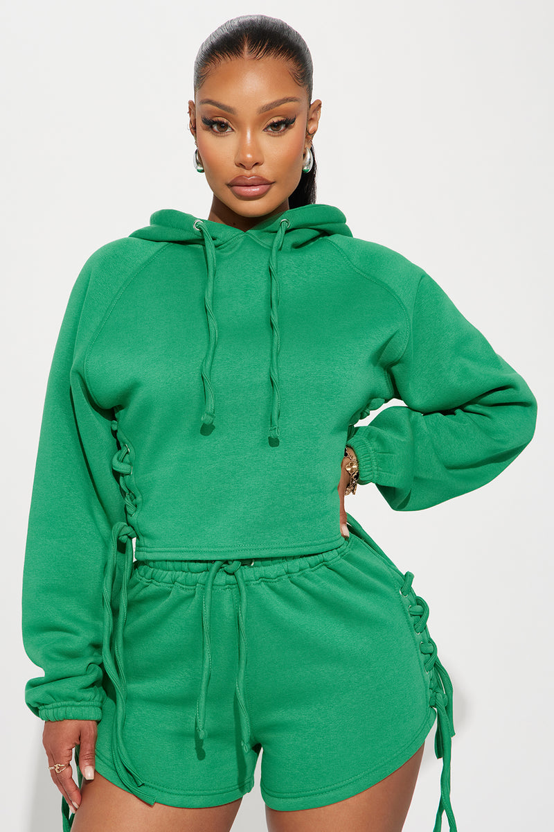 All Tied Up Fleece Hoodie Kelly Green Fashion Nova Lounge
