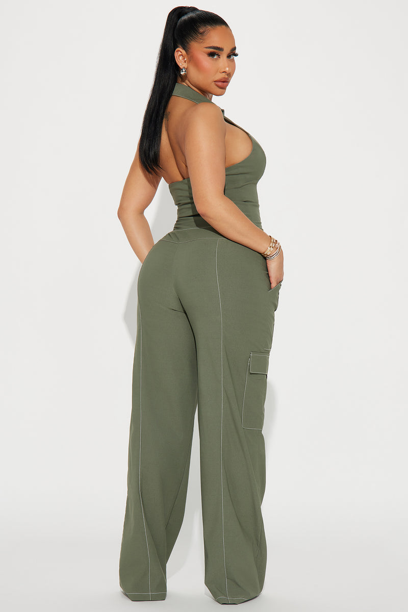Olive green cargo on sale jumpsuit
