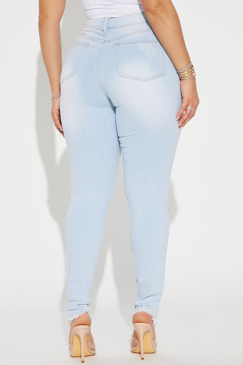 Kenley Distressed HIgh Rise Skinny Jeans - Light Blue Wash