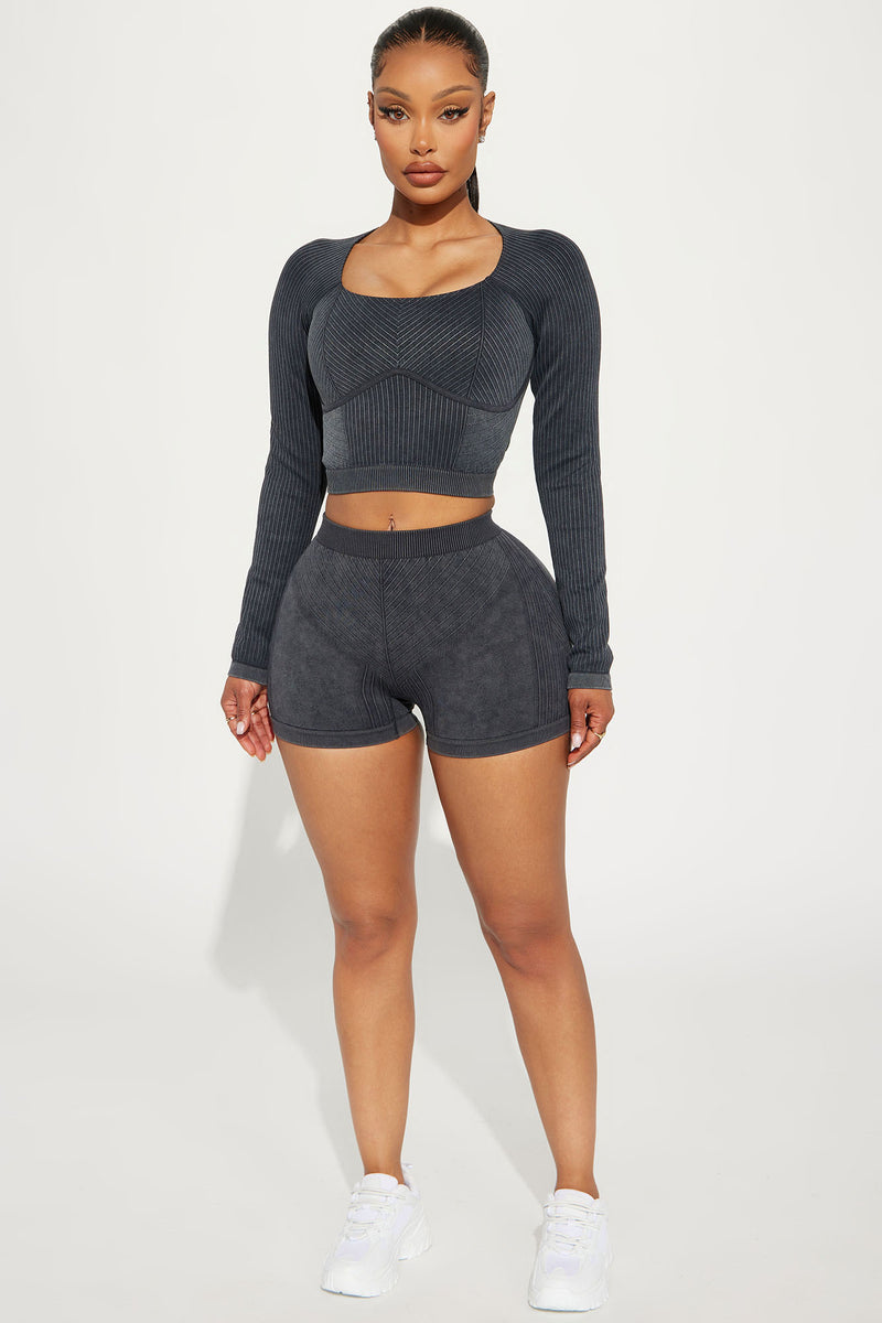 Pump Washed Seamless Active Top - Charcoal