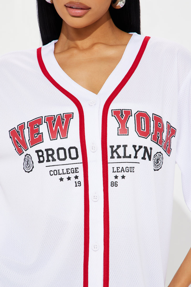 New York Baseball Jersey Tee Red/White Fashion Nova, Screens Tops