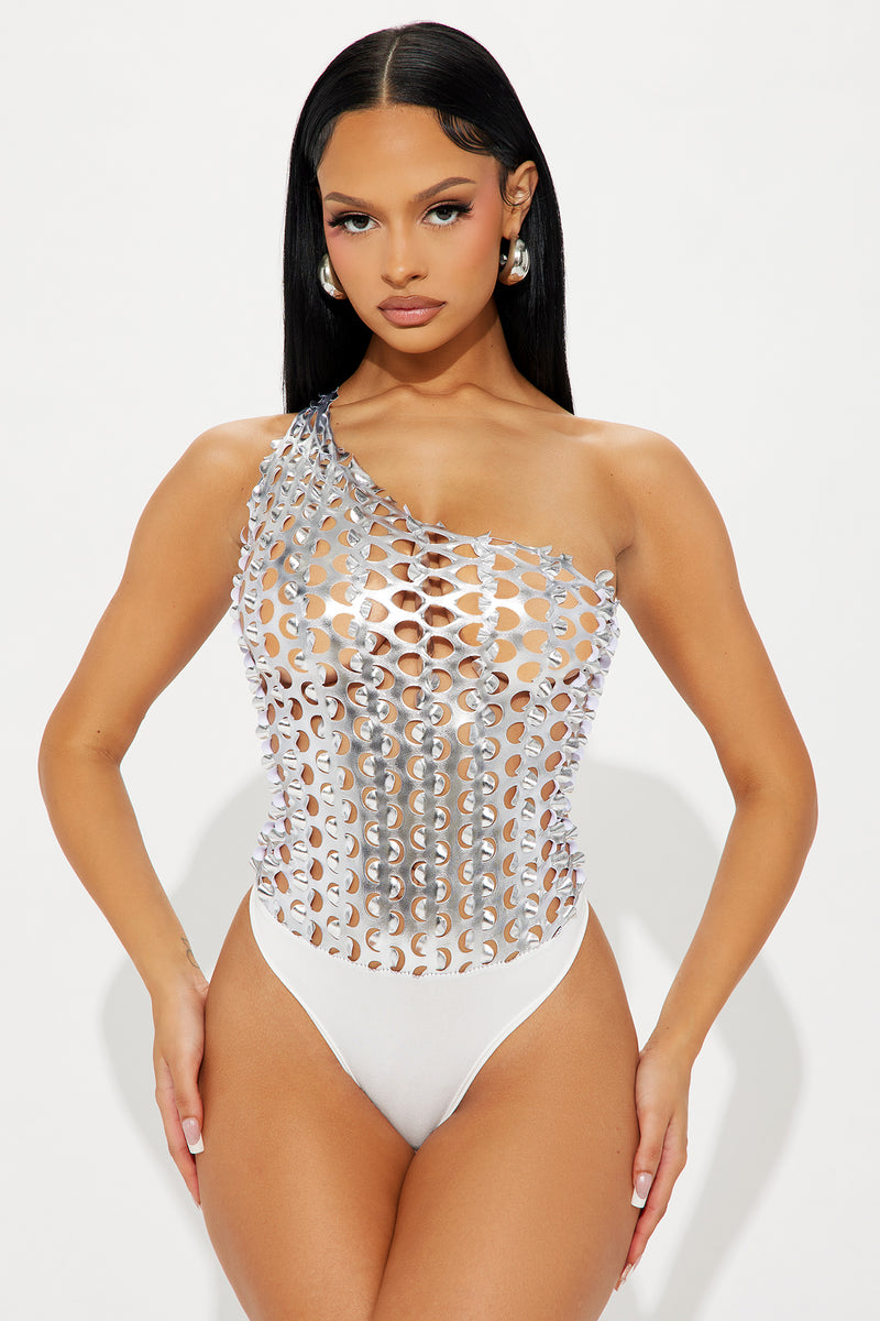 Dance All Night Metallic Bodysuit Silver Fashion Nova, Bodysuits