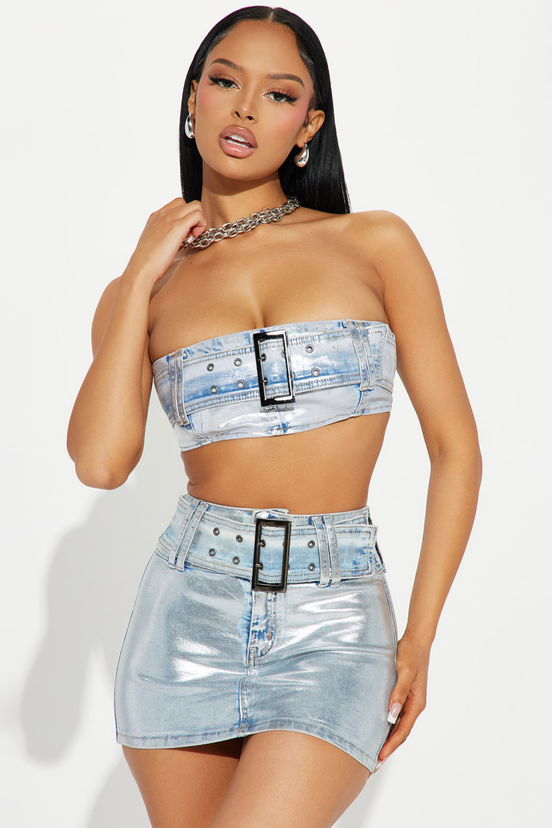 Venus color mini jean store skirt