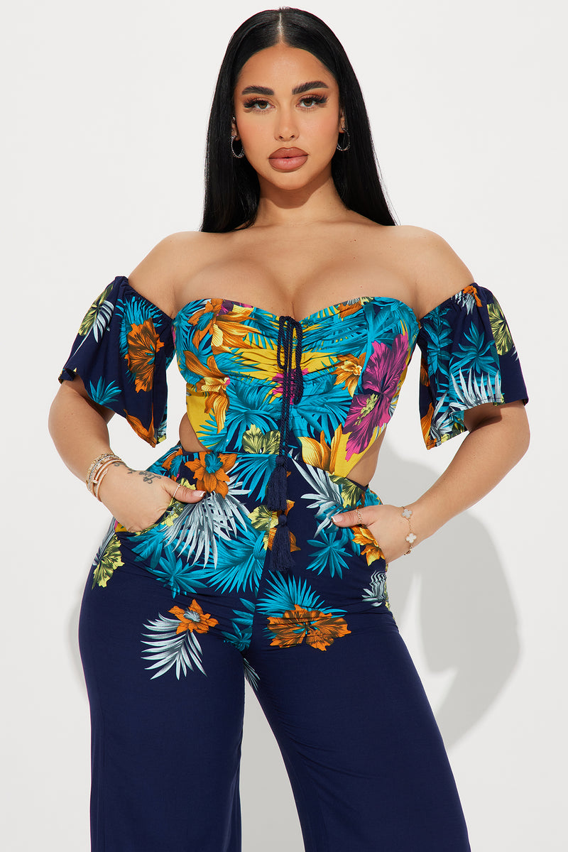 Mia tropical jumpsuit sales