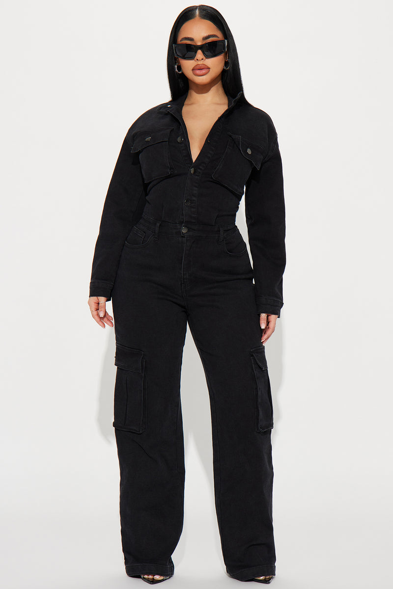 Stunning Allure Denim Jumpsuit Black Fashion Nova, Jumpsuits