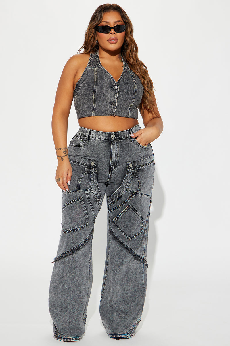 Taking A Chance Easy Waist Wide Leg Jeans - Acid Wash Black | Fashion ...