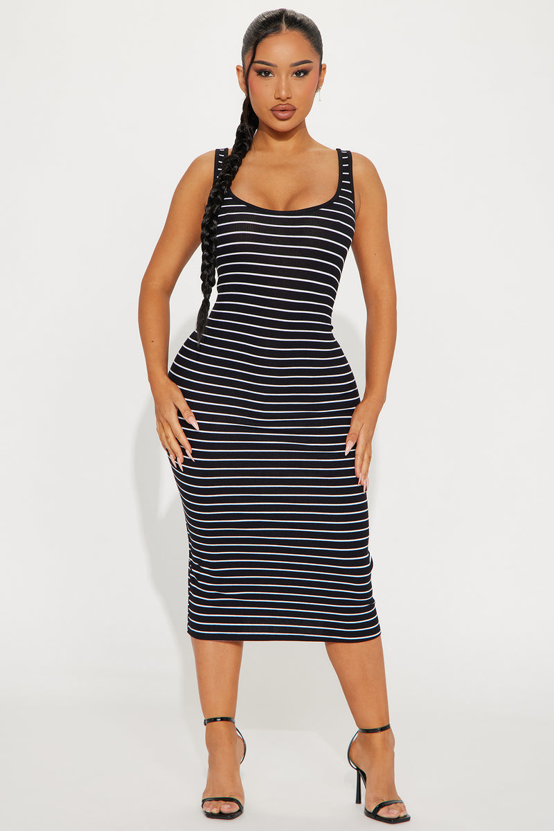 Ribbed Stripe Midi Dress