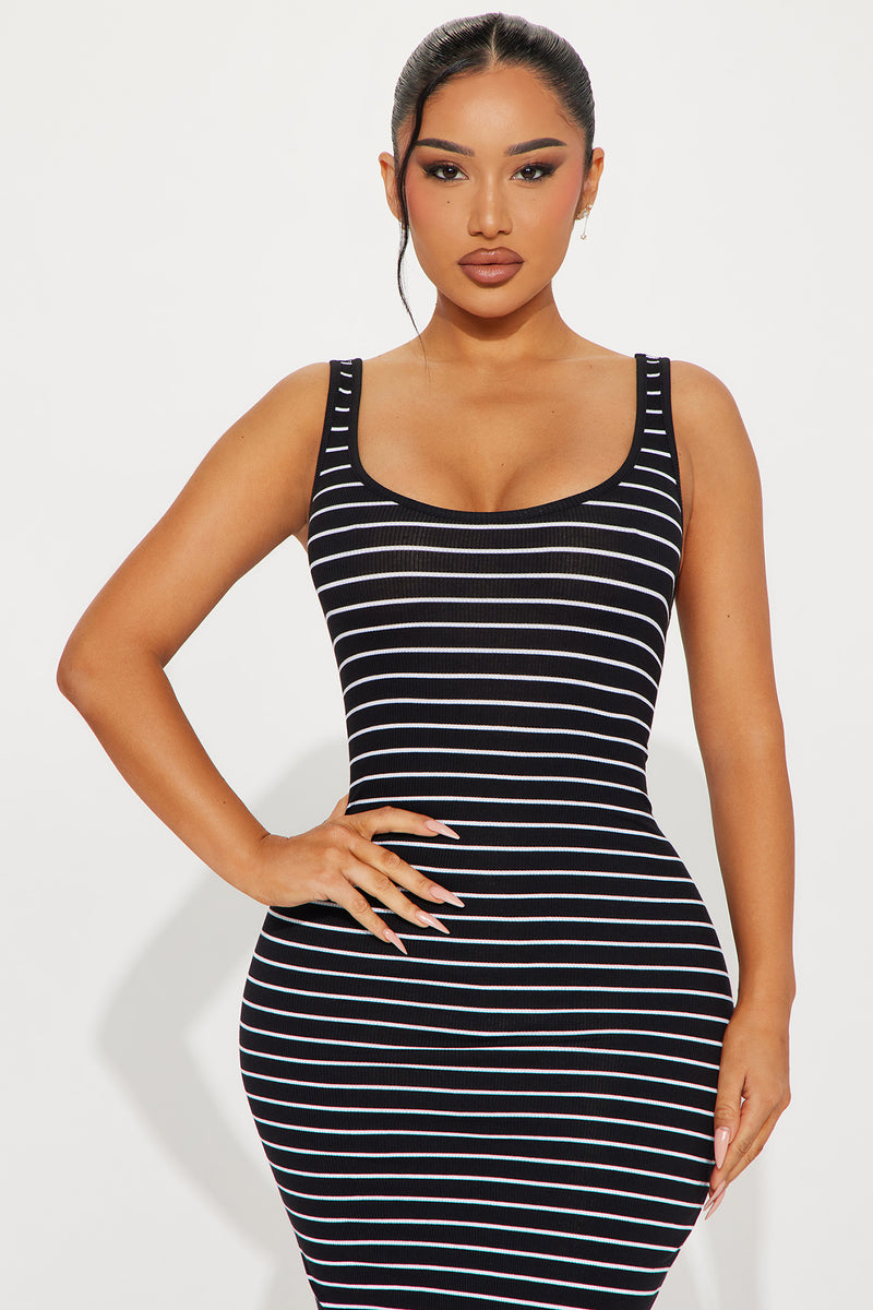 Ribbed Stripe Midi Dress