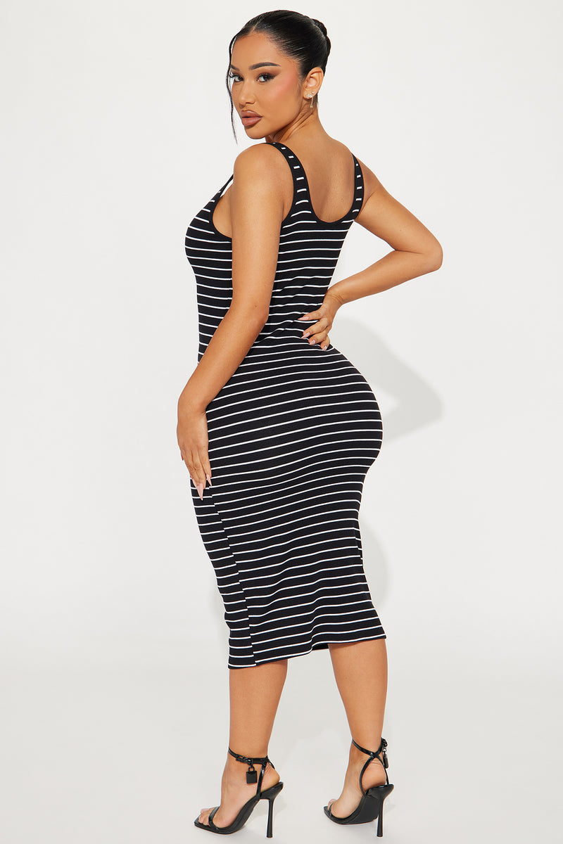 Ribbed Stripe Midi Dress