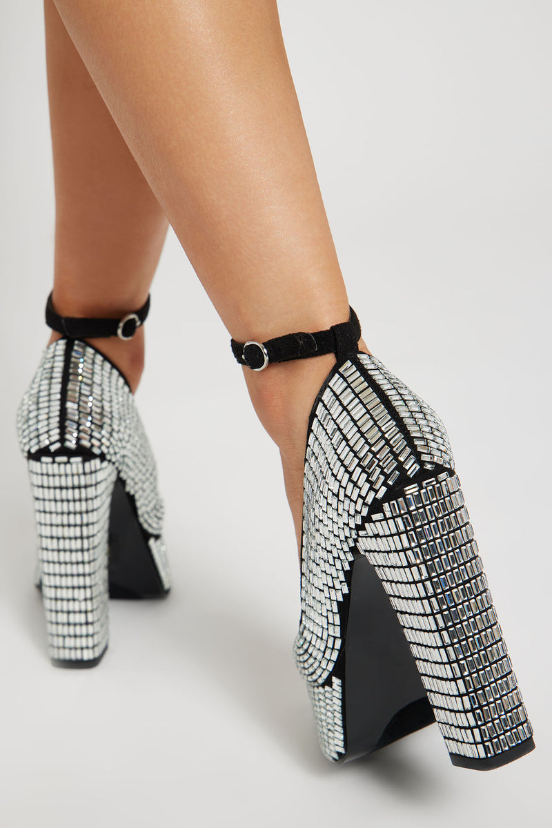 Black and silver platform heels outlet