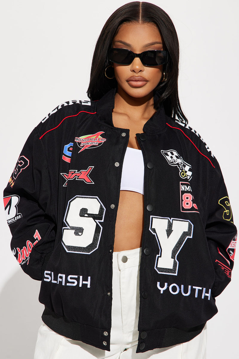 Bomber racer jacket deals