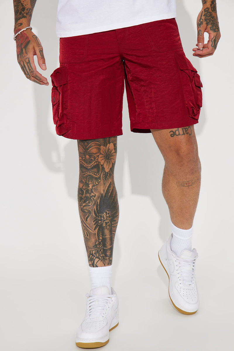 Don't trip Nylon Cargo Shorts Burgundy Fashion Nova, Mens Shorts