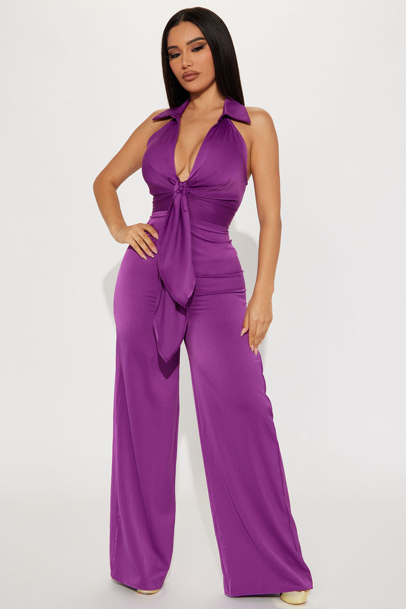 Brynlii Satin Jumpsuit Purple Fashion Nova, Jumpsuits Fashion Nova