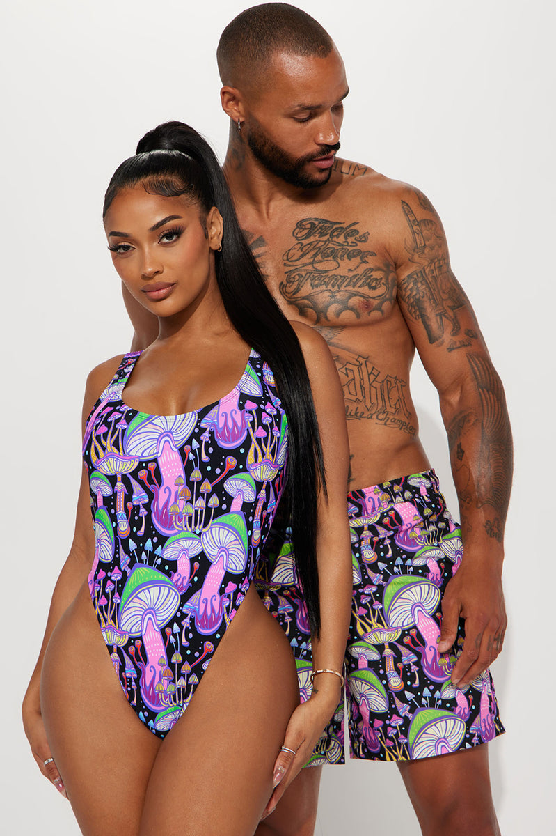 Trippy Shrooms 1 Piece Swimsuit Black combo