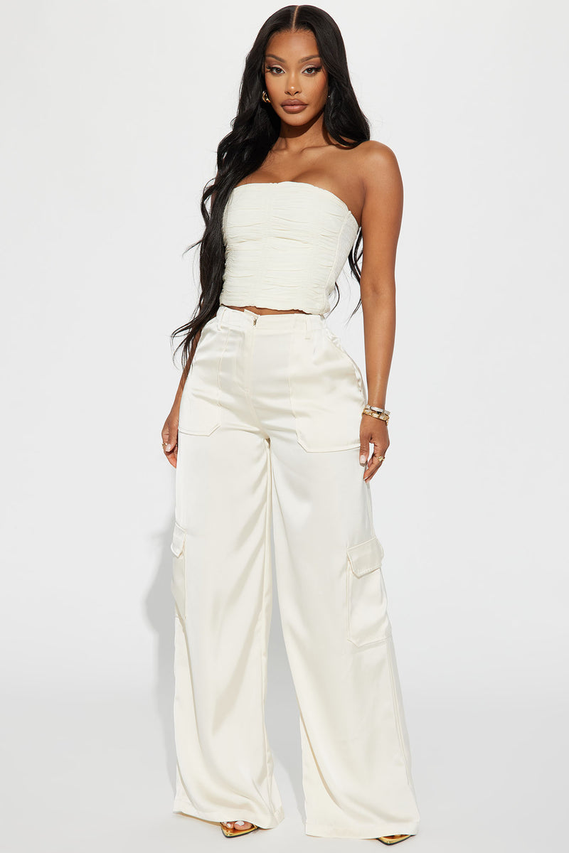 Zara White Satin Cargo Trousers (Pants), Women's Fashion, Bottoms