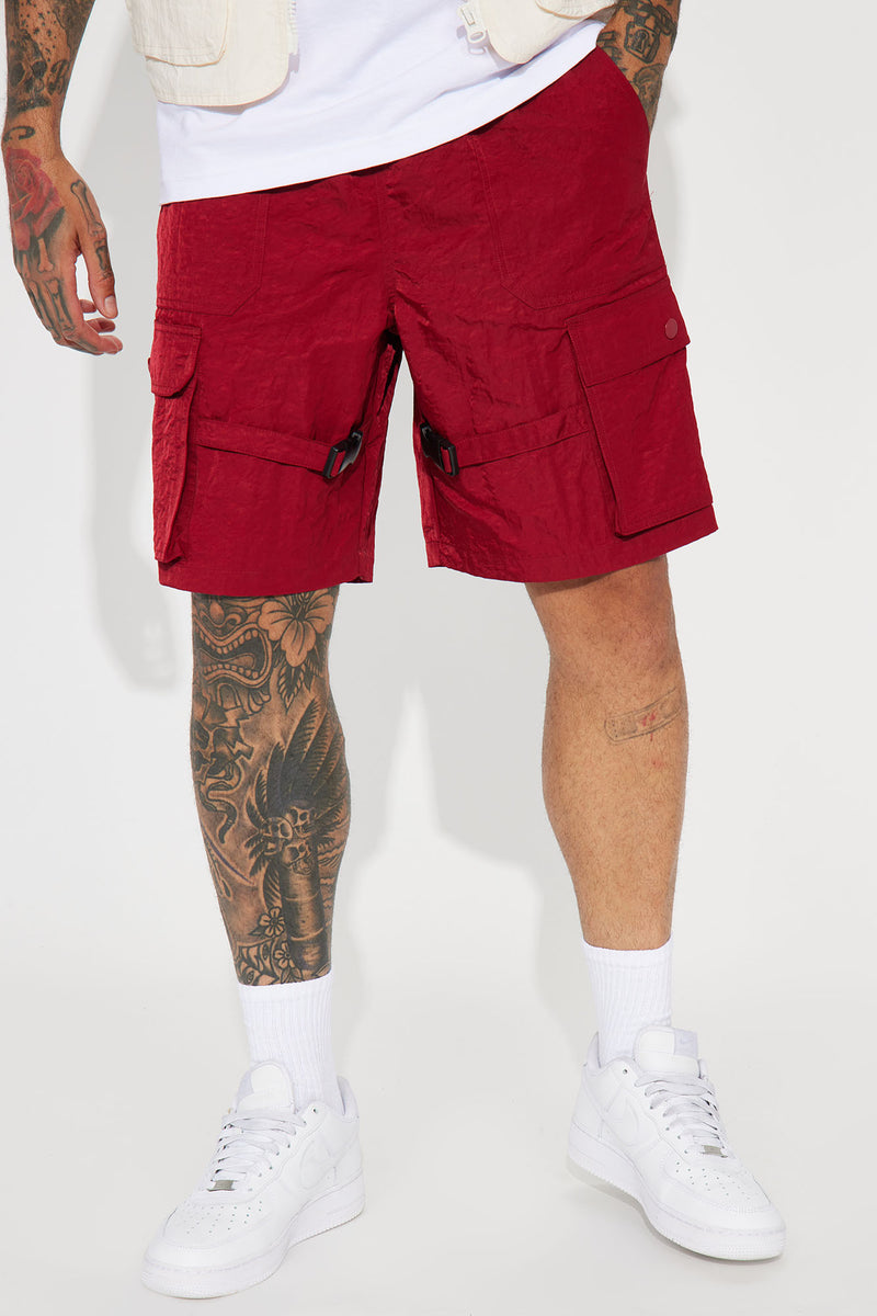 Drip Drip Nylon Cargo Shorts Burgundy Fashion Nova Mens