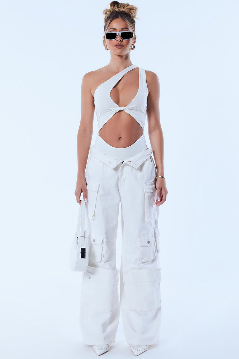 Lily High Rise Cargo Jeans White