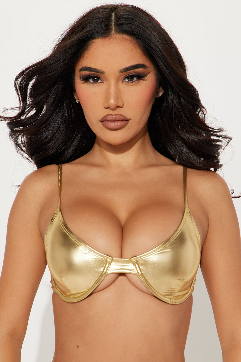 Metallic Gold Underwired Bustier Bra Bikini Top