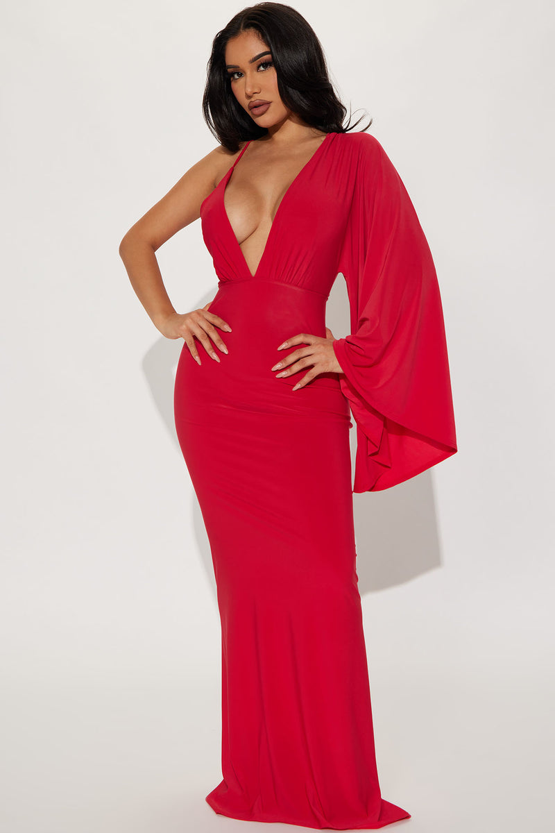Fashion nova red long sleeve dress hot sale