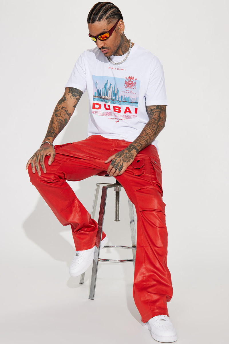 Top Off Slim Stacked Flare Cargo Pants - Red