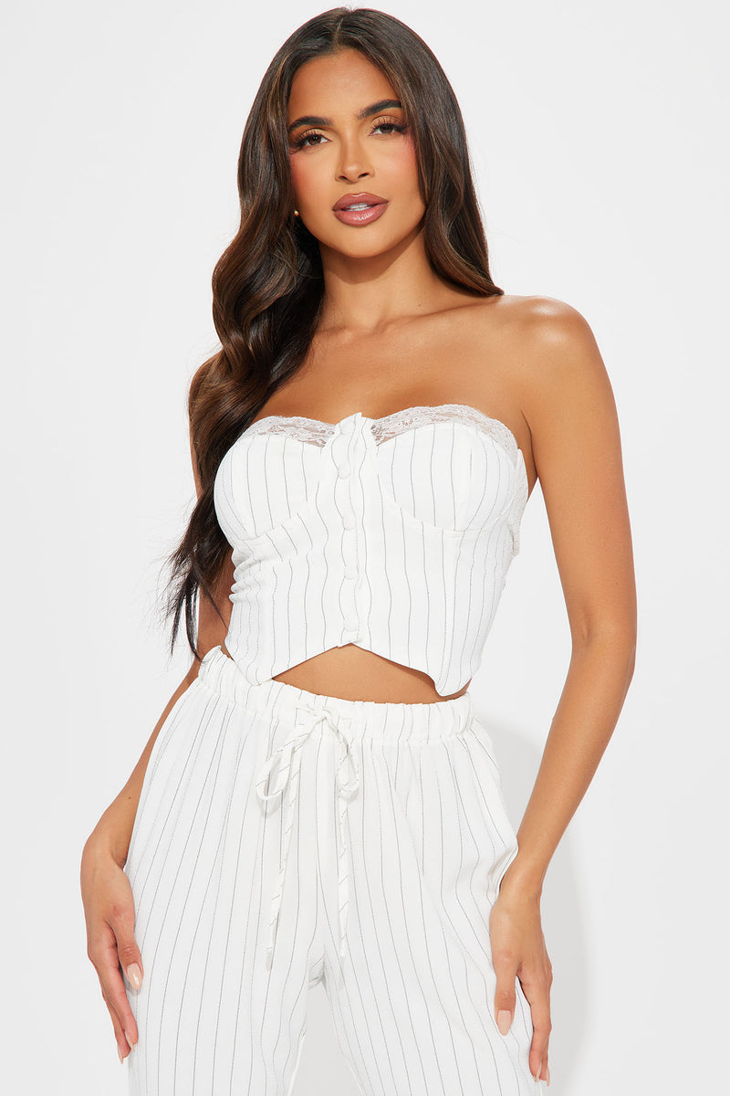 2142 White With Black Trim Pant Set