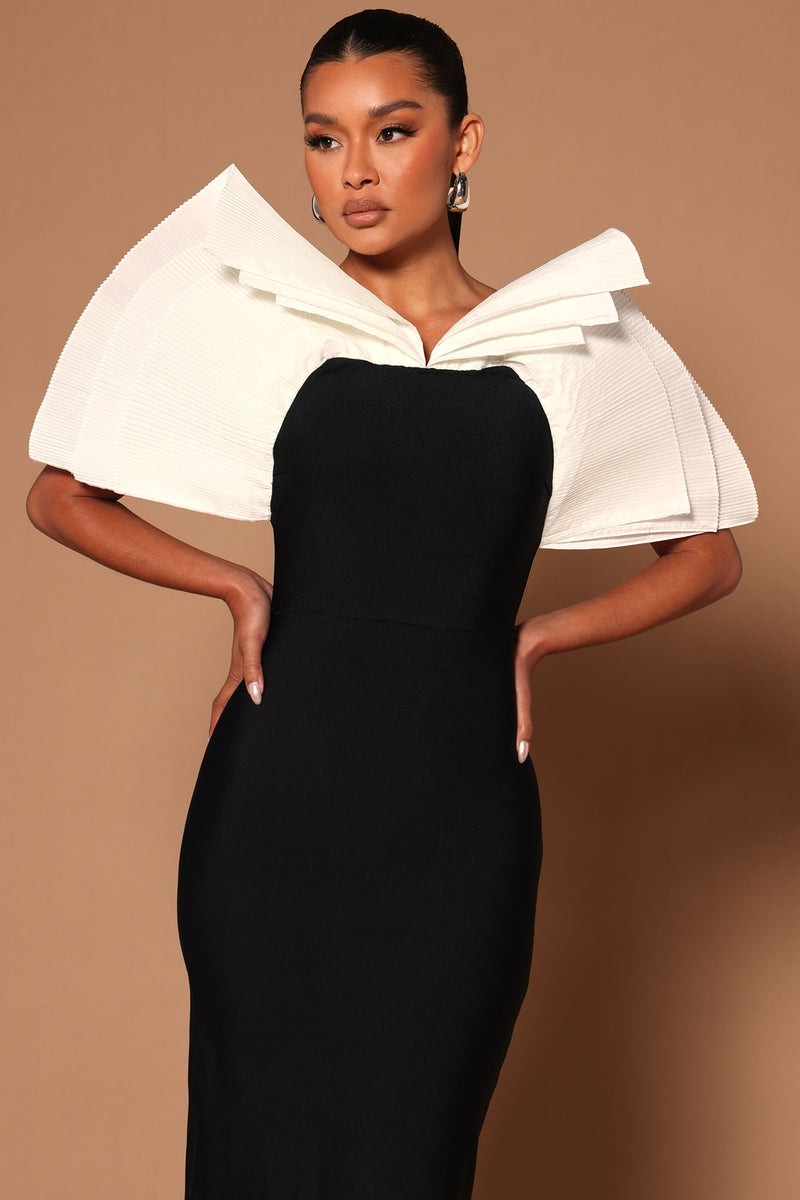 Black and shop white cape dress