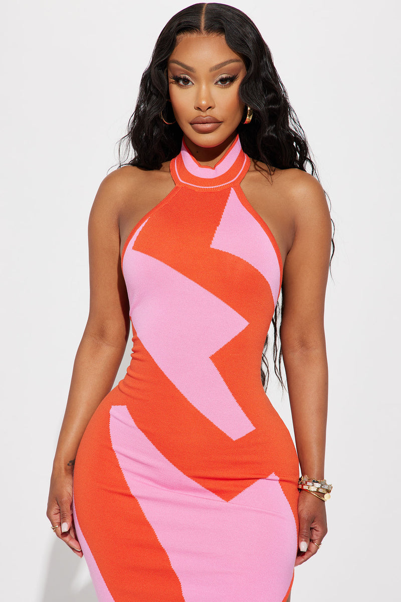 Halter neck orange dress top