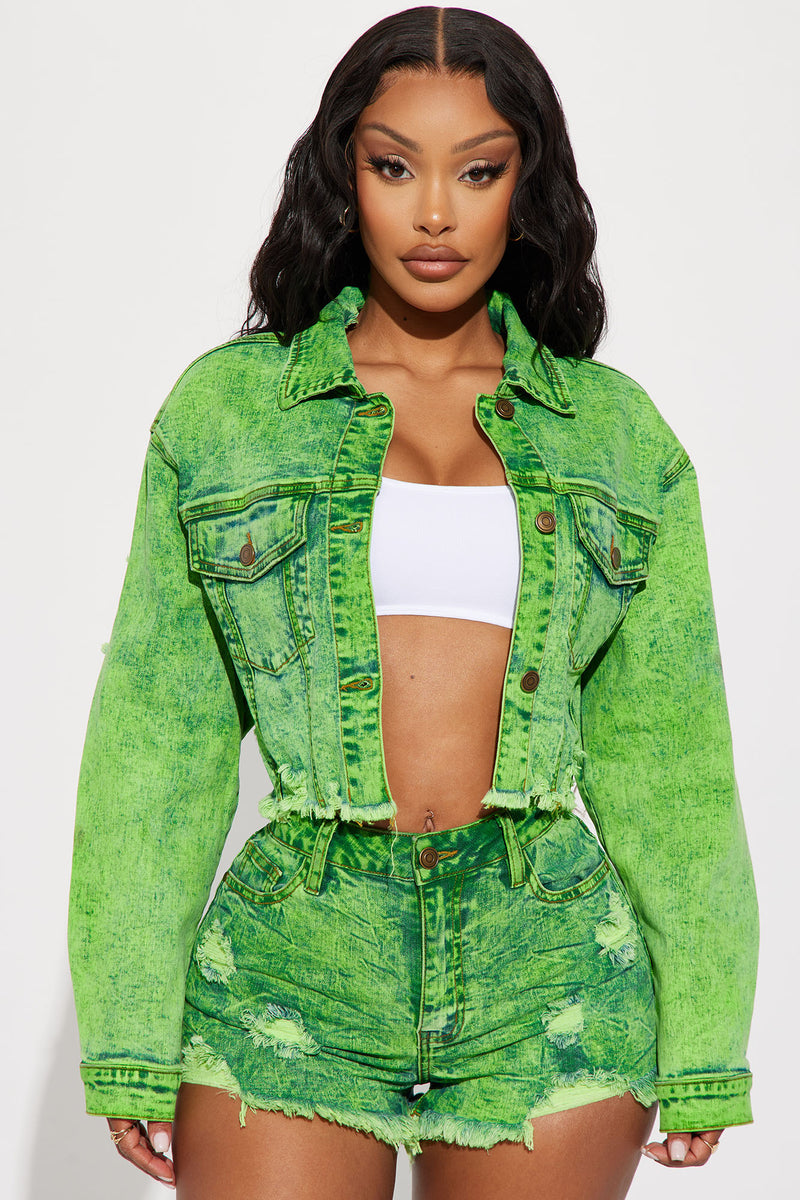 Pale green denim top jacket