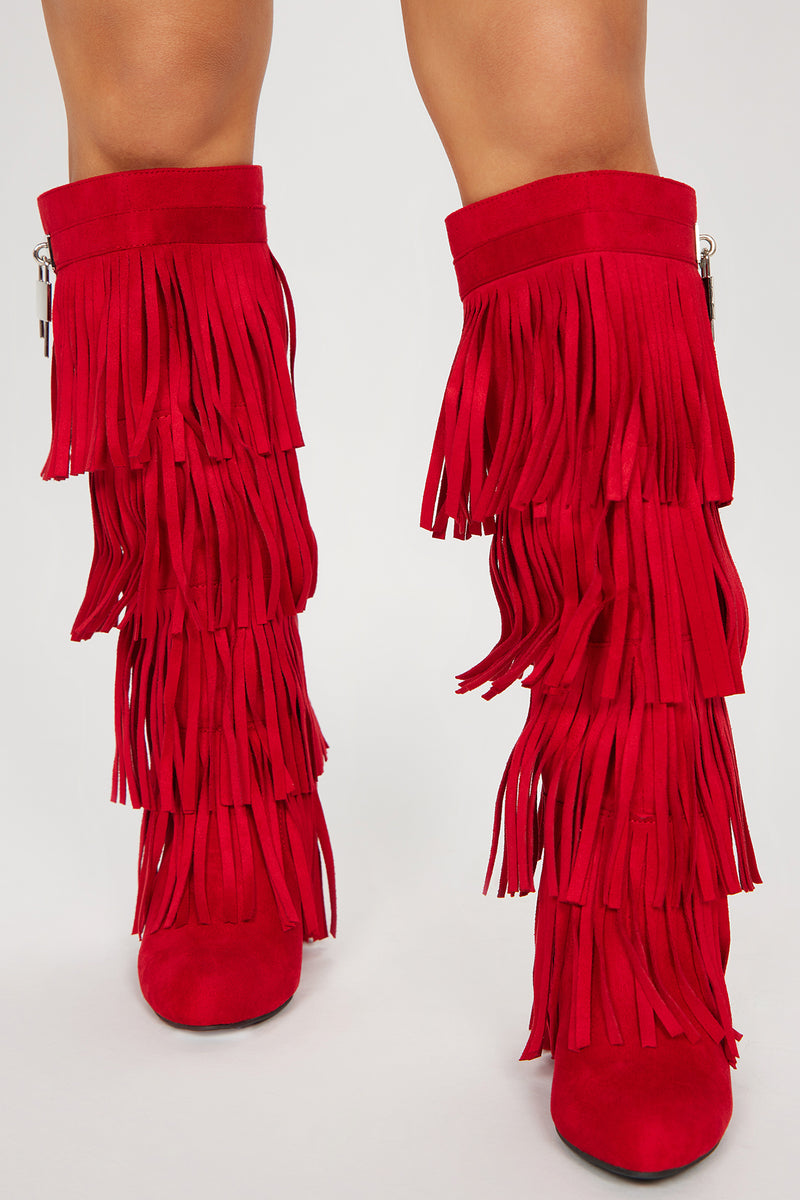 Red sales fringe boots