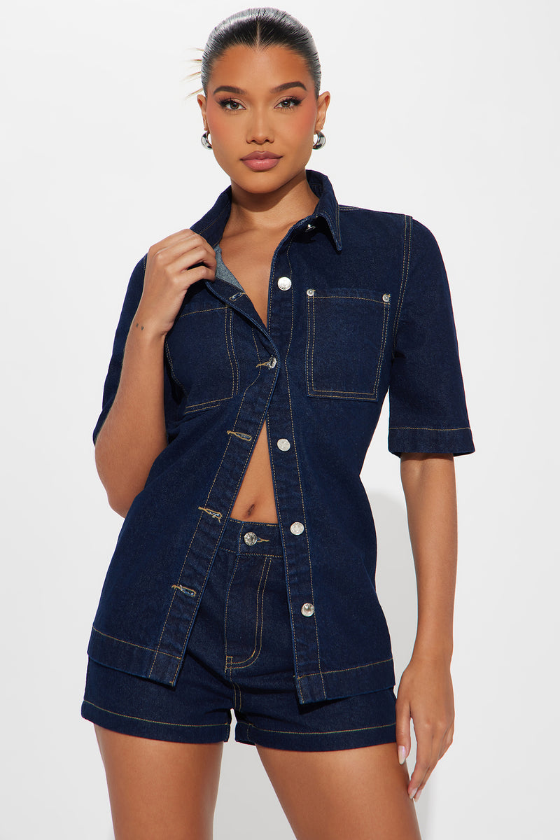 Long sleeve denim short set main image 1