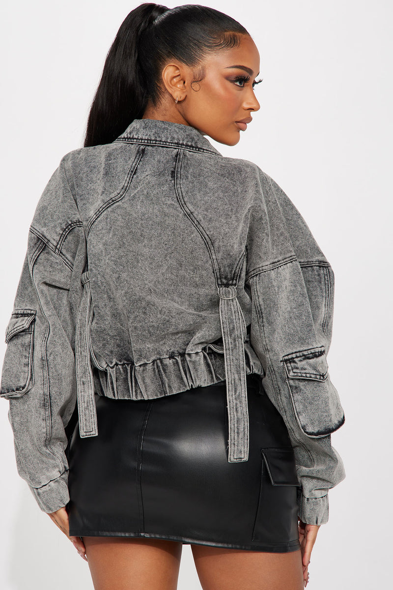 Off the shoulder denim jacket fashion nova on sale