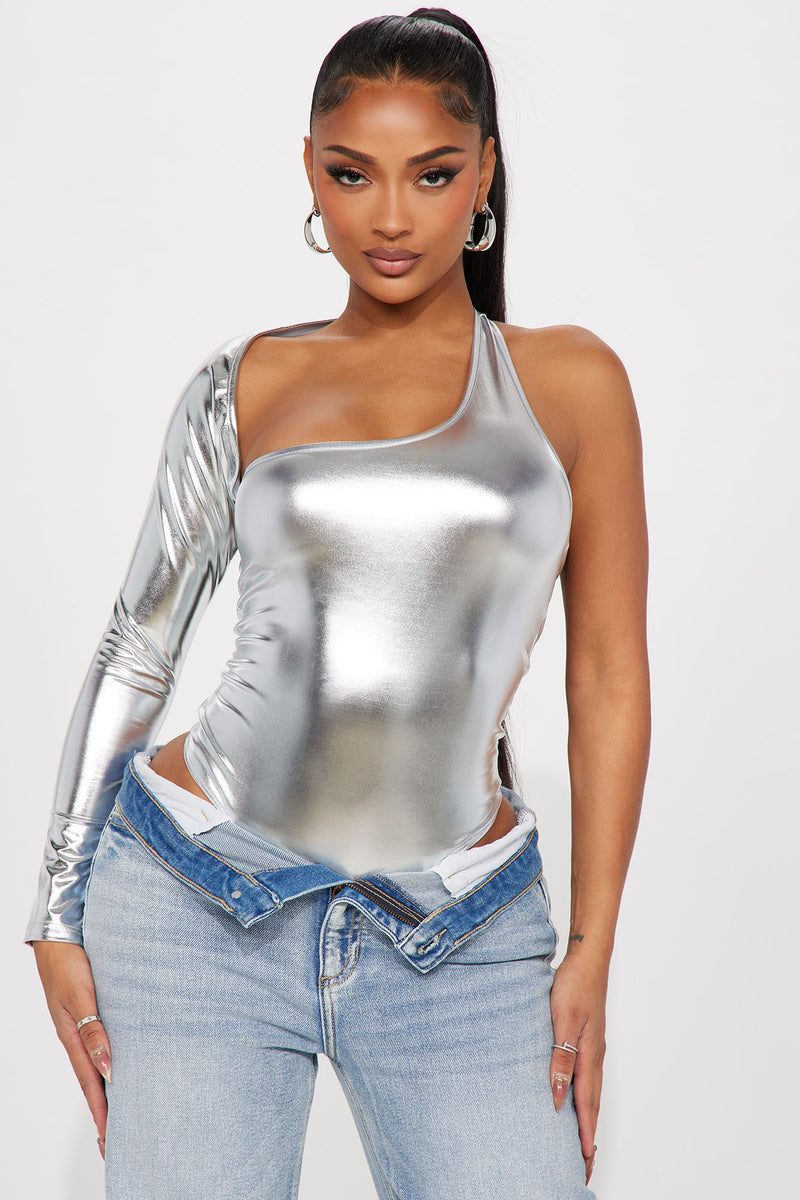 Model Status Metallic Bodysuit - Silver