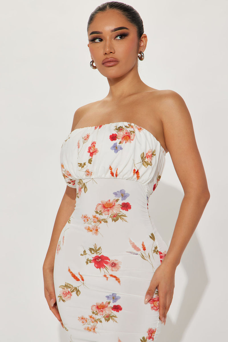 White floral bodycon midi top dress