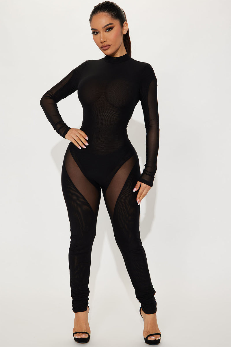 Long sleeve store mesh jumpsuit