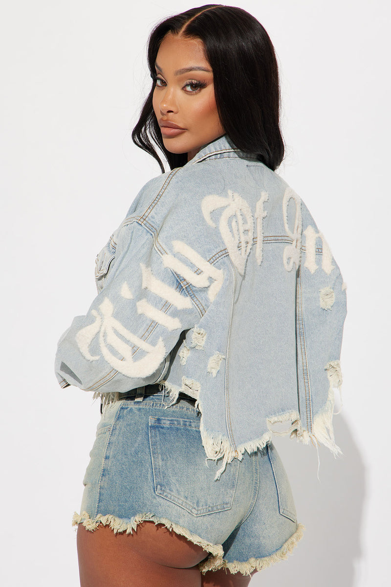 City Of Angels Ripped Denim Trucker Jacket Light Wash Fashion