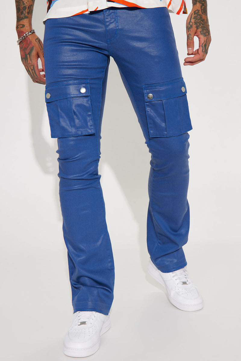 Top Off Stacked Skinny Flare Cargo Pants Blue Fashion Nova, Mens