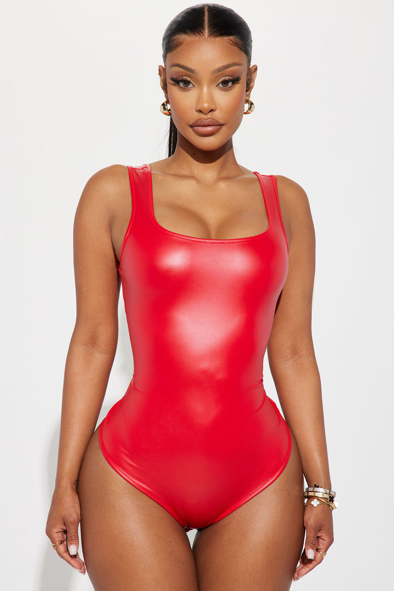 Kayeden Faux Leather Bodysuit - Red