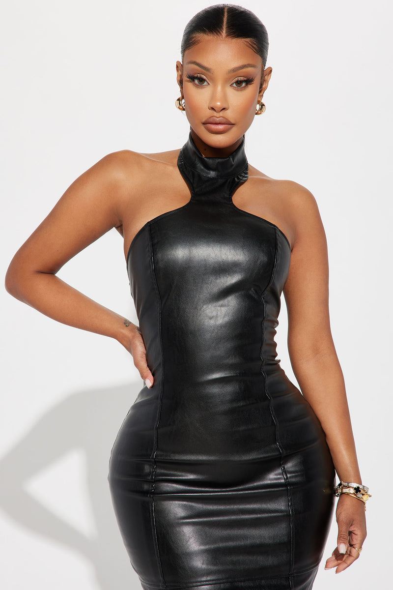 Black leather on sale halter dress