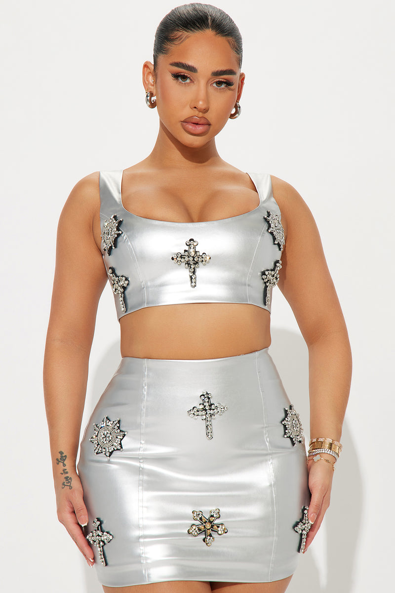 Silver skirt deals fashion nova