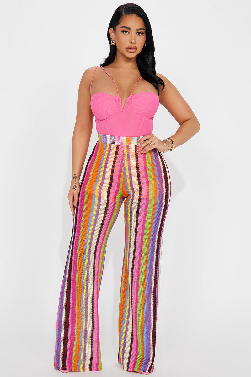 Bonita Wide Leg Crochet Pant Pink combo Fashion Nova Pants