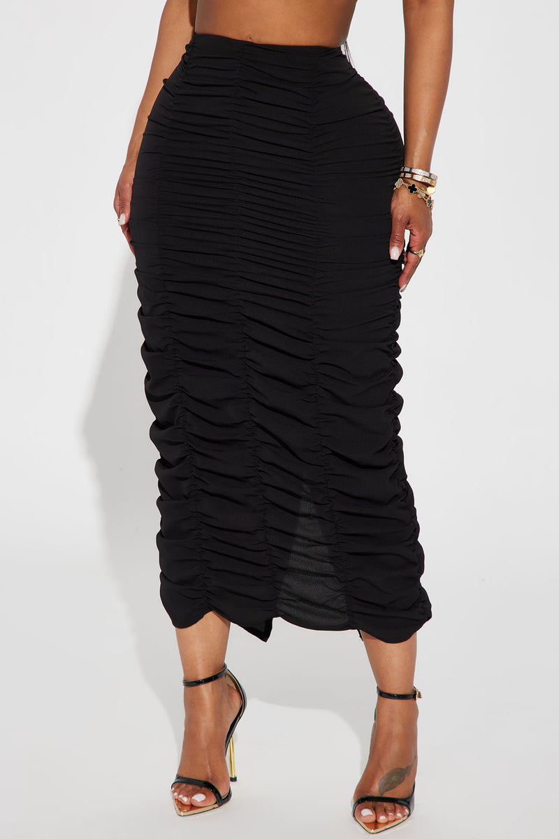 Maddy Ruched Maxi Skirt Black Fashion Nova Skirts Fashion Nova