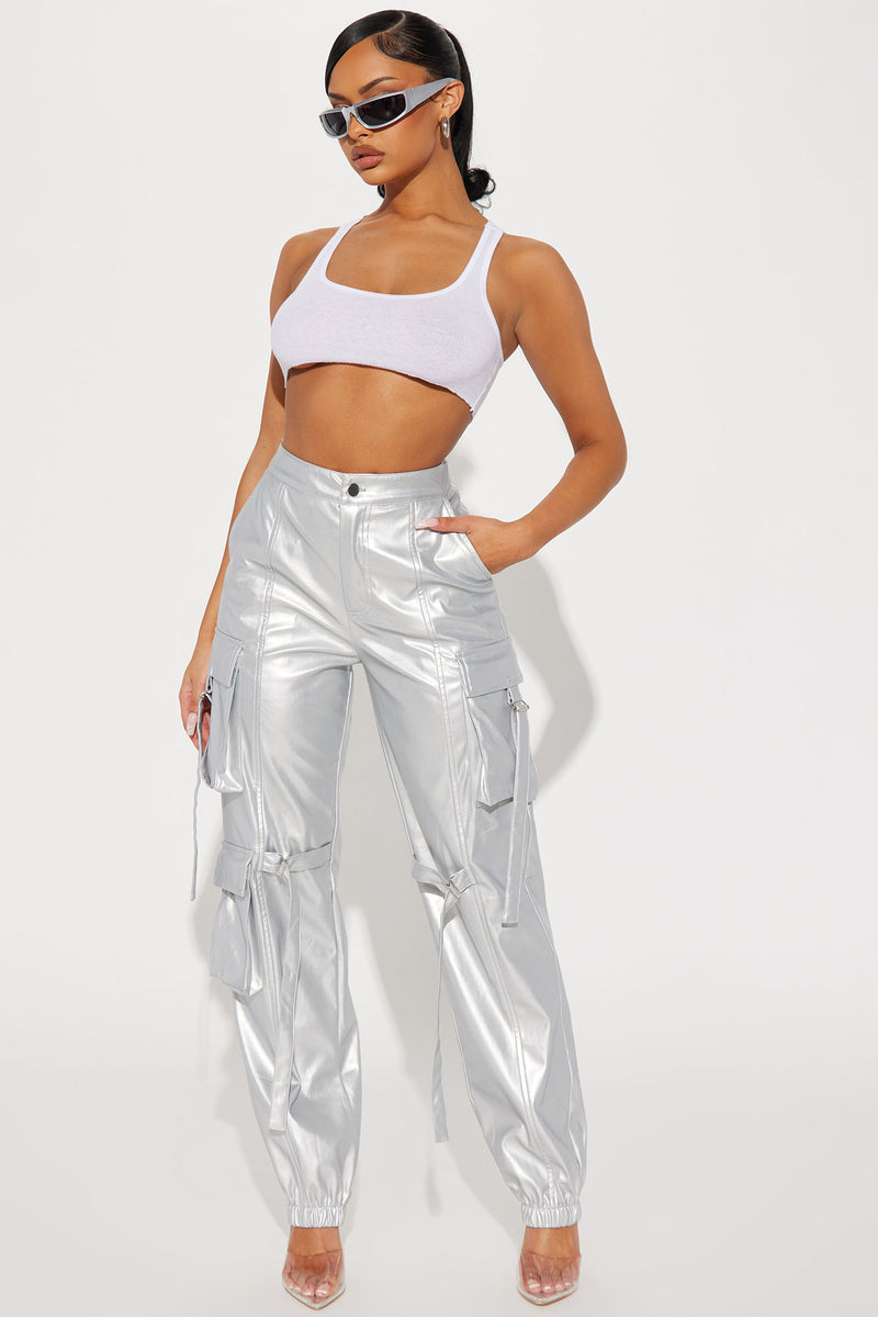 Mirror Me Matte Metallic Cargo Jogger Silver