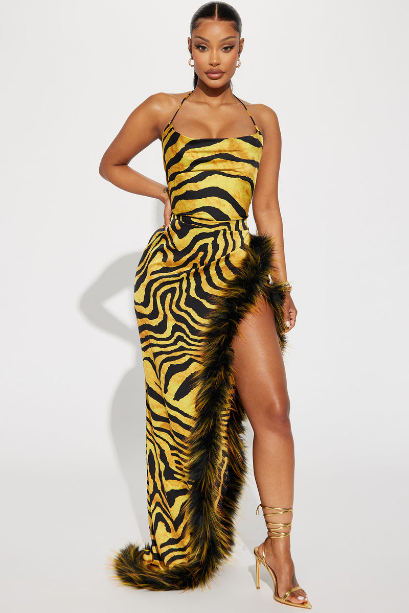 Yellow and black hotsell animal print dress