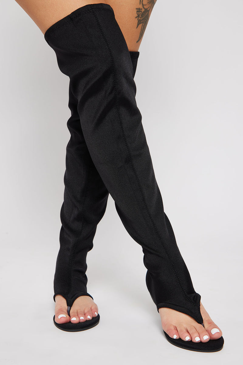 Black knee high open toe boots online