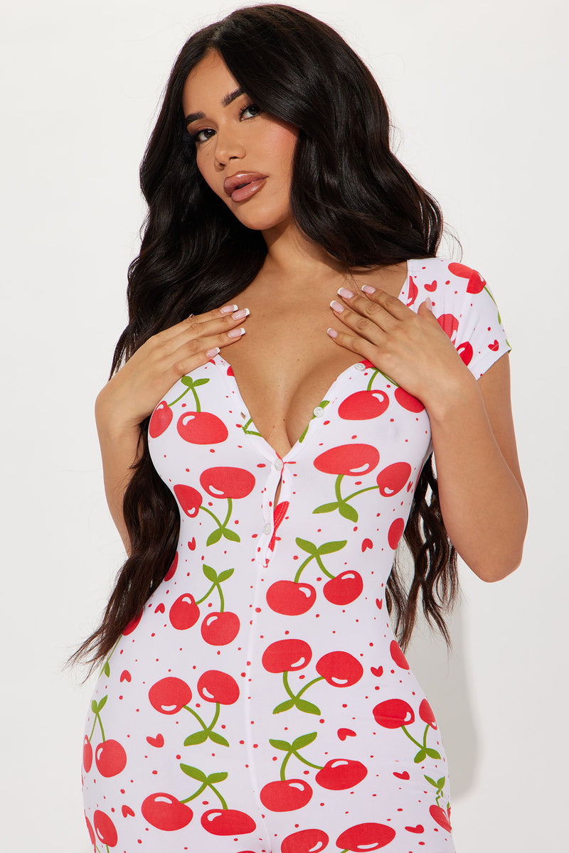 Sweet Cherry Dreams PJ Jumpsuit Onesie Red White