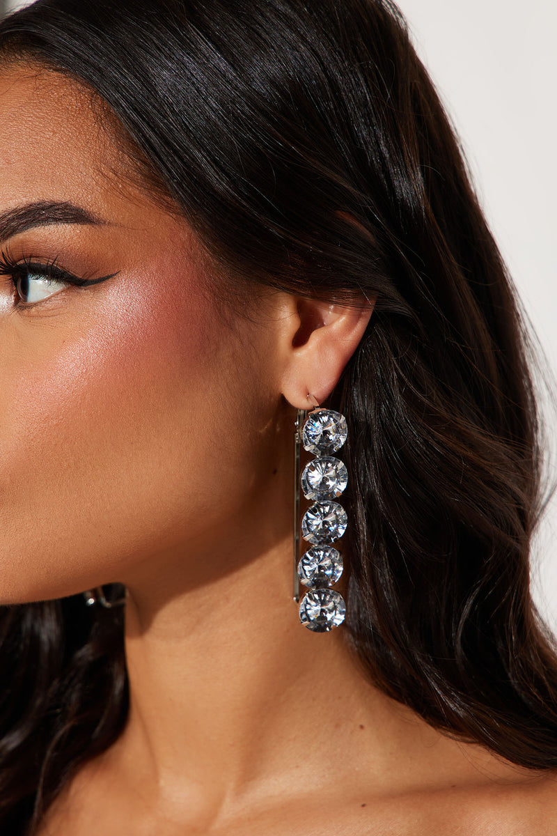 High Stakes Rhinestone Earrings Silver Fashion Nova, Jewelry